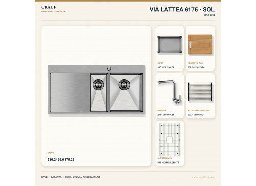 Crauf Via Lattea 6175 Sol Mat Gri Evye + Pesce 4060 Çelik Batarya 6 Parça Set