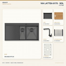Crauf Via Lattea 6175 Sol PVD Füme 100×51 cm Evye + Pesce 4060 PVD Füme Batarya 6 Parça Premium Set