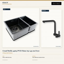 Crauf Stella 4563 PVD Füme 63×45 cm Evye + Pesce 4060 Dark Graphite (Füme) Batarya | 2 Parça Soft Classic