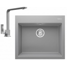 Realstone Didyma 60 Granit Eviye ve Göksu L Kuğu Batarya Seti - 600x530 mm - Gri