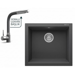 Realstone Didyma 60 Granit Eviye ve Abant Üç Yollu Arıtma Çıkışlı Batarya Seti - 600x530 mm - Gri