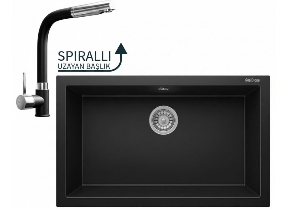 Realstone Gordion 77 & Sümela Spiralli Batarya Premium Mutfak Seti - Siyah Realstone Gordion 77 & Sümela Spiralli Batarya Premium Mutfak Seti - Siyah