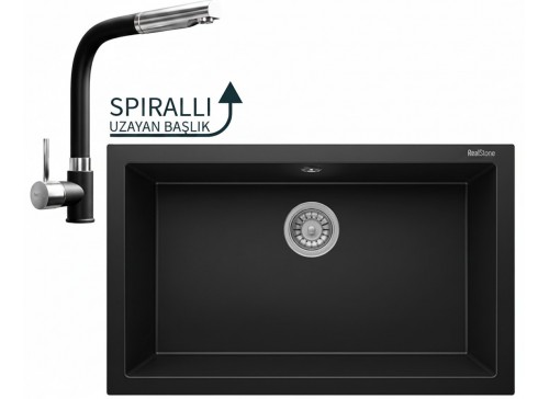 Realstone Gordion 77 & Sümela Spiralli Batarya Premium Mutfak Seti - Siyah Realstone Gordion 77 & Sümela Spiralli Batarya Premium Mutfak Seti - Siyah