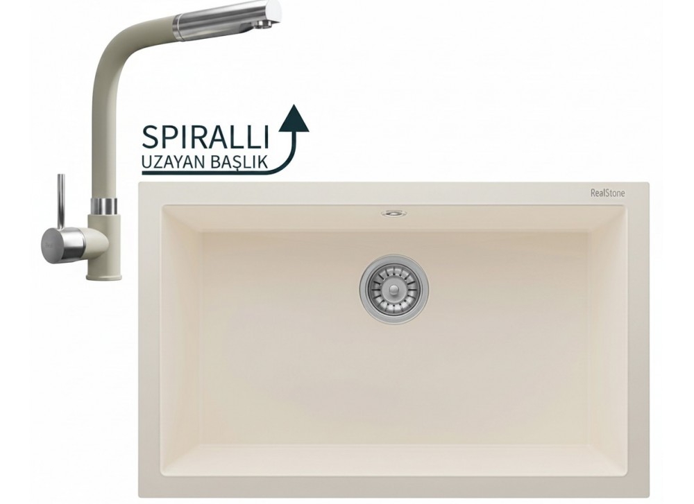Realstone Gordion 77 & Sümela Spiralli Batarya Premium Mutfak Seti - Krem Realstone Gordion 77 & Sümela Spiralli Batarya Premium Mutfak Seti - Krem