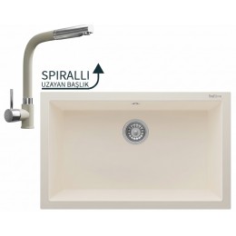 Realstone Gordion 77 &amp; Sümela Spiralli Batarya Premium Mutfak Seti - Krem