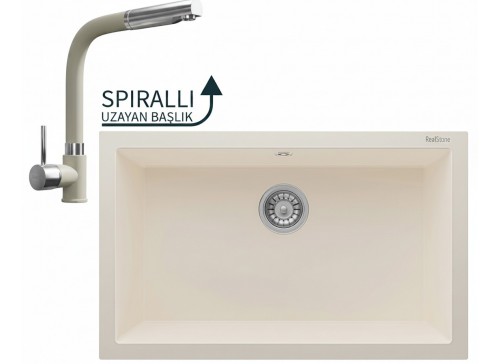Realstone Gordion 77 & Sümela Spiralli Batarya Premium Mutfak Seti - Krem Realstone Gordion 77 & Sümela Spiralli Batarya Premium Mutfak Seti - Krem