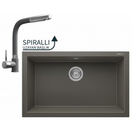 Realstone Gordion 77 Granit Eviye ve Sümela Spiralli Batarya Seti - 765x475 mm - Gri