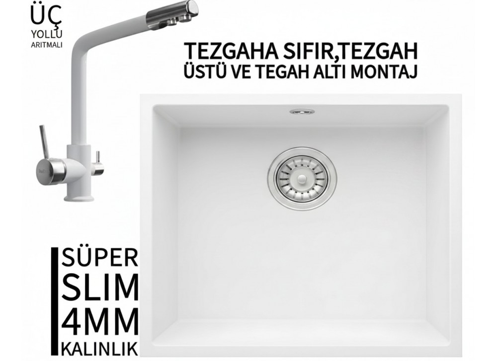 RealStone Steep 50 Beyaz Granit Evye & Abant Beyaz Uyumlu Batarya Seti RealStone Steep 50 Beyaz Granit Evye & Abant Beyaz Uyumlu Batarya Seti