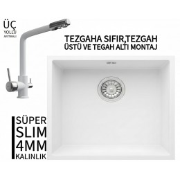 RealStone Steep 50 Beyaz Granit Evye & Abant Beyaz Uyumlu Batarya Seti