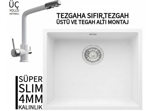 RealStone Steep 50 Beyaz Granit Evye & Abant Beyaz Uyumlu Batarya Seti RealStone Steep 50 Beyaz Granit Evye & Abant Beyaz Uyumlu Batarya Seti