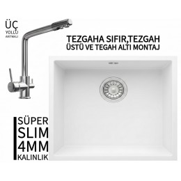 RealStone Steep 50 Beyaz Granit Evye & Sümela Krom Batarya Seti