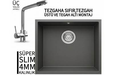 RealStone Steep 50 Antrasit Granit Evye & Abant Krom Batarya Seti RealStone Steep 50 Antrasit Granit Evye & Abant Krom Batarya Seti