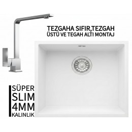 RealStone Steep 50 Beyaz Granit Evye & Göksu Krom Batarya Seti