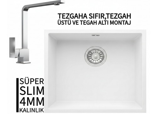 RealStone Steep 50 Beyaz Granit Evye & Göksu Krom Batarya Seti RealStone Steep 50 Beyaz Granit Evye & Göksu Krom Batarya Seti