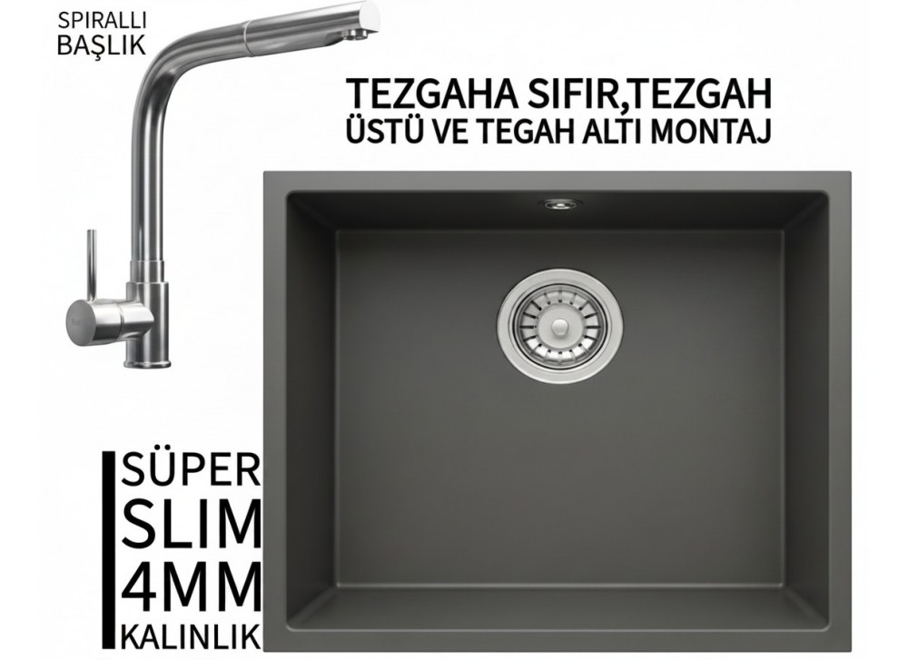 RealStone Steep 50 Antrasit Granit Evye & Abant Antrasit Uyumlu Batarya Seti RealStone Steep 50 Antrasit Granit Evye & Abant Antrasit Uyumlu Batarya Seti