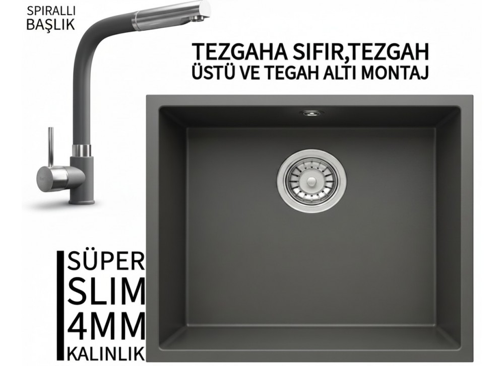 RealStone Steep 50 Antrasit Granit Evye & Sümela Antrasit Uyumlu Batarya Seti RealStone Steep 50 Antrasit Granit Evye & Sümela Antrasit Uyumlu Batarya Seti