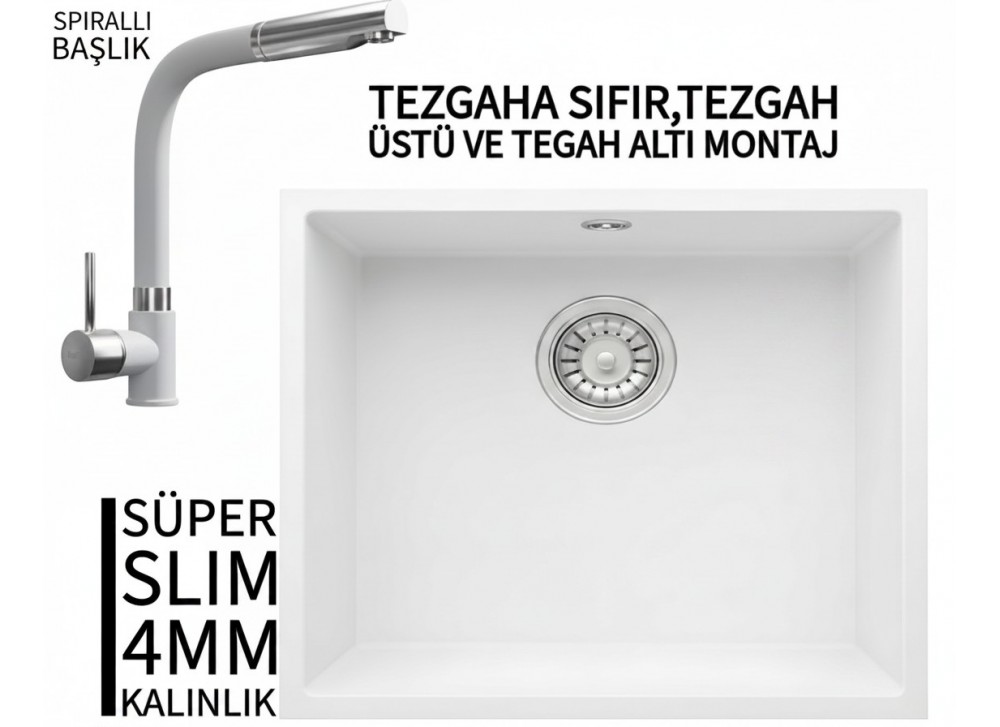 RealStone Steep 50 Beyaz Granit Evye & Sümela Beyaz Uyumlu Batarya Seti RealStone Steep 50 Beyaz Granit Evye & Sümela Beyaz Uyumlu Batarya Seti
