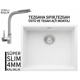 RealStone Steep 50 Beyaz Granit Evye & Sümela Beyaz Uyumlu Batarya Seti