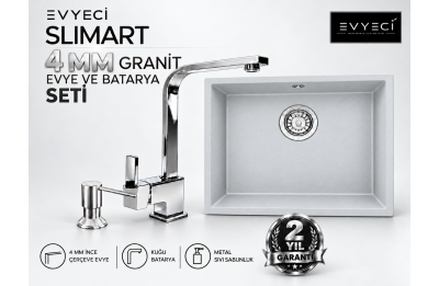 Evyeci Slimart 50x40 4 mm İnce Çerçeveli Gri Granit Evye + Kuğu Batarya + Metal Sıvı Sabunluk Seti Evyeci Slimart 50x40 4 mm İnce Çerçeveli Gri Granit Evye + Kuğu Batarya + Metal Sıvı Sabunluk Seti