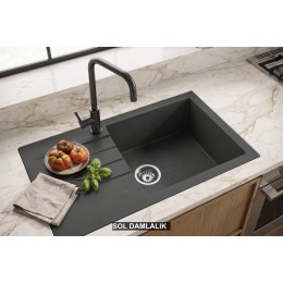 Sol Damlalıklı 76x43,5 cm Antrasit Granit Mutfak Evyesi RealStone Assos 76 XL P010