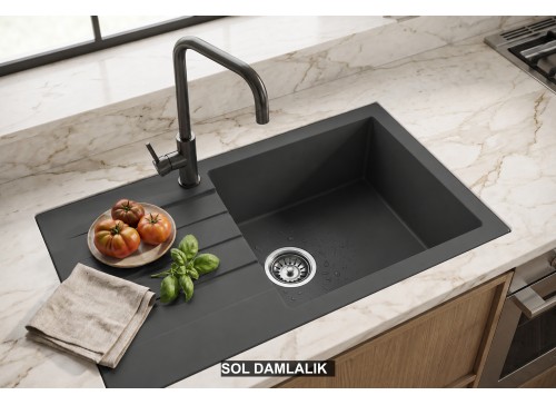 Sol Damlalıklı 76x43,5 cm Antrasit Granit Mutfak Evyesi RealStone Assos 76 XL P010 Sol Damlalıklı 76x43,5 cm Antrasit Granit Mutfak Evyesi RealStone Assos 76 XL P010