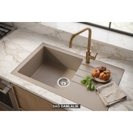 Sağ Damlalıklı 76x43,5 cm Cappuccino Granit Mutfak Evyesi RealStone Assos 76 XL P010