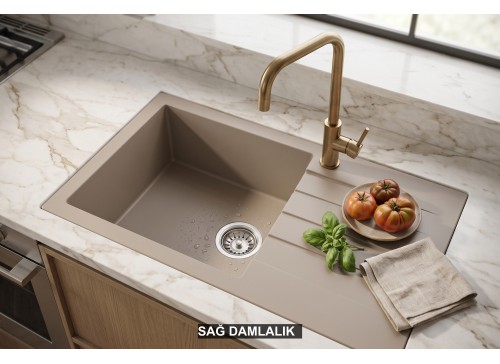 Sağ Damlalıklı 76x43,5 cm Cappuccino Granit Mutfak Evyesi RealStone Assos 76 XL P010 Sağ Damlalıklı 76x43,5 cm Cappuccino Granit Mutfak Evyesi RealStone Assos 76 XL P010