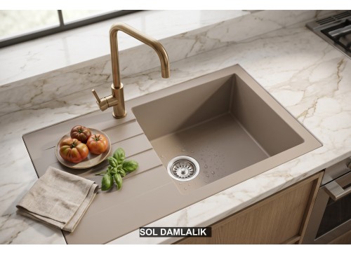 Sol Damlalıklı 76x43,5 cm Cappuccino Granit Mutfak Evyesi RealStone Assos 76 XL P010 Sol Damlalıklı 76x43,5 cm Cappuccino Granit Mutfak Evyesi RealStone Assos 76 XL P010