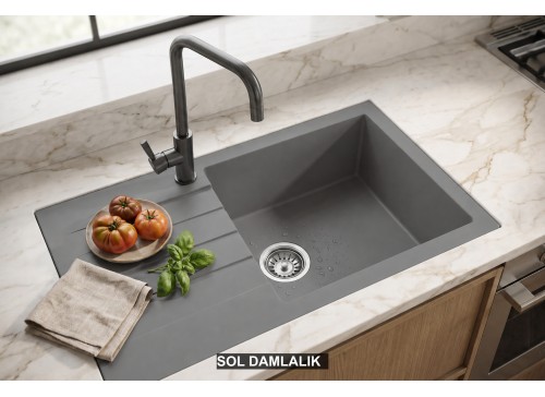 Sol Damlalıklı 76x43,5 cm Gri Granit Mutfak Evyesi RealStone Assos 76 XL P010 Sol Damlalıklı 76x43,5 cm Gri Granit Mutfak Evyesi RealStone Assos 76 XL P010