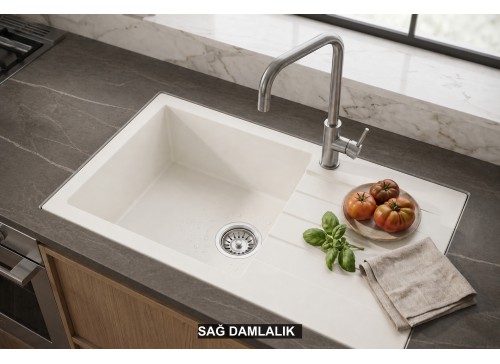 Sağ Damlalıklı 76x43,5 cm Beyaz Granit Mutfak Evyesi RealStone Assos 76 XL P010 Sağ Damlalıklı 76x43,5 cm Beyaz Granit Mutfak Evyesi RealStone Assos 76 XL P010