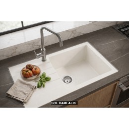 Sol Damlalıklı 76x43,5 cm Beyaz Granit Mutfak Evyesi RealStone Assos 76 XL P010