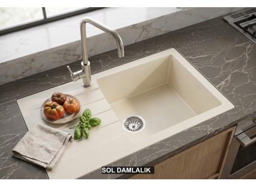 Sol Damlalıklı 76x43,5 cm Krem Granit Mutfak Evyesi RealStone Assos 76 XL P010 Sol Damlalıklı 76x43,5 cm Krem Granit Mutfak Evyesi RealStone Assos 76 XL P010