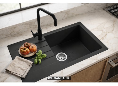Sol Damlalıklı 76x43,5 cm Siyah Granit Mutfak Evyesi RealStone Assos 76 XL P010 Sol Damlalıklı 76x43,5 cm Siyah Granit Mutfak Evyesi RealStone Assos 76 XL P010