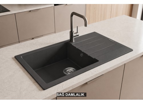 Sağ Damlalıklı 86x43,5 cm Antrasit Granit Mutfak Evyesi RealStone Assos 86 XL P011 Sağ Damlalıklı 86x43,5 cm Antrasit Granit Mutfak Evyesi RealStone Assos 86 XL P011