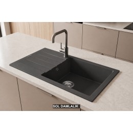 Sol Damlalıklı 86x43,5 cm Antrasit Granit Mutfak Evyesi RealStone Assos 86 XL P011