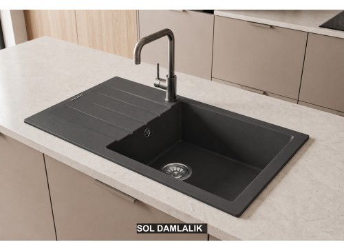 Sol Damlalıklı 86x43,5 cm Antrasit Granit Mutfak Evyesi RealStone Assos 86 XL P011 Sol Damlalıklı 86x43,5 cm Antrasit Granit Mutfak Evyesi RealStone Assos 86 XL P011