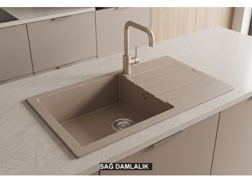 Sağ Damlalıklı 86x43,5 cm Cappuccino Granit Mutfak Evyesi RealStone Assos 86 XL P011 Sağ Damlalıklı 86x43,5 cm Cappuccino Granit Mutfak Evyesi RealStone Assos 86 XL P011