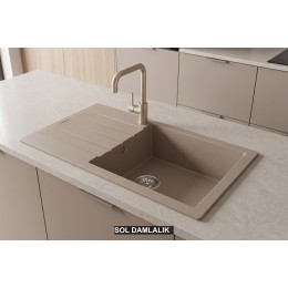 Sol Damlalıklı 86x43,5 cm Cappuccino Granit Mutfak Evyesi RealStone Assos 86 XL P011
