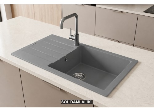 Sol Damlalıklı 86x43,5 cm Gri Granit Mutfak Evyesi RealStone Assos 86 XL P011 Sol Damlalıklı 86x43,5 cm Gri Granit Mutfak Evyesi RealStone Assos 86 XL P011