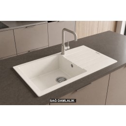 Sağ Damlalıklı 86x43,5 cm Beyaz Granit Mutfak Evyesi RealStone Assos 86 XL P011