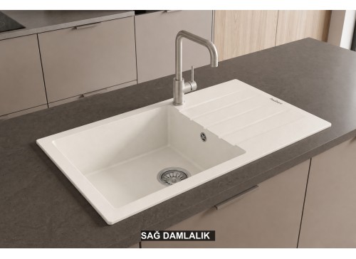 Sağ Damlalıklı 86x43,5 cm Beyaz Granit Mutfak Evyesi RealStone Assos 86 XL P011 Sağ Damlalıklı 86x43,5 cm Beyaz Granit Mutfak Evyesi RealStone Assos 86 XL P011