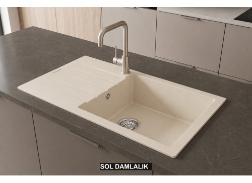 Sol Damlalıklı 86x43,5 cm Krem Granit Mutfak Evyesi RealStone Assos 86 XL P011 Sol Damlalıklı 86x43,5 cm Krem Granit Mutfak Evyesi RealStone Assos 86 XL P011