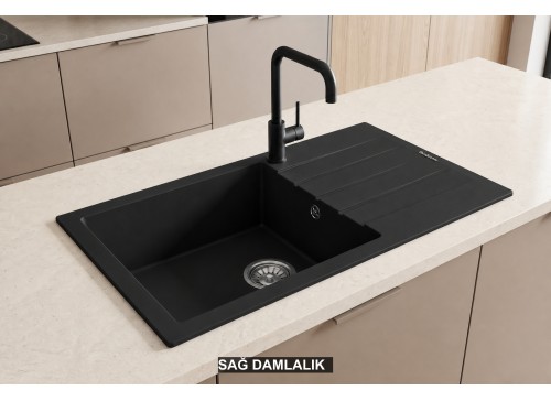 Sağ Damlalıklı 86x43,5 cm Siyah Granit Mutfak Evyesi RealStone Assos 86 XL P011 Sağ Damlalıklı 86x43,5 cm Siyah Granit Mutfak Evyesi RealStone Assos 86 XL P011