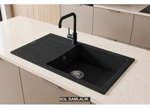 Sol Damlalıklı 86x43,5 cm Siyah Granit Mutfak Evyesi RealStone Assos 86 XL P011 Sol Damlalıklı 86x43,5 cm Siyah Granit Mutfak Evyesi RealStone Assos 86 XL P011
