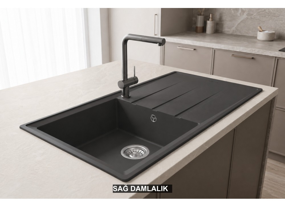 Sağ Damlalıklı 100x50 cm Antrasit Granit Mutfak Evyesi RealStone Efes 100 P012 Sağ Damlalıklı 100x50 cm Antrasit Granit Mutfak Evyesi RealStone Efes 100 P012