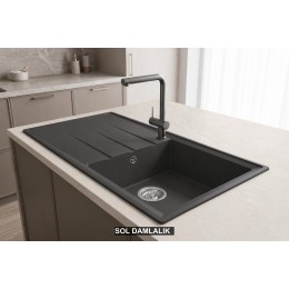 Sol Damlalıklı 100x50 cm Antrasit Granit Mutfak Evyesi RealStone Efes 100 P012