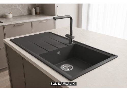 Sol Damlalıklı 100x50 cm Antrasit Granit Mutfak Evyesi RealStone Efes 100 P012 Sol Damlalıklı 100x50 cm Antrasit Granit Mutfak Evyesi RealStone Efes 100 P012