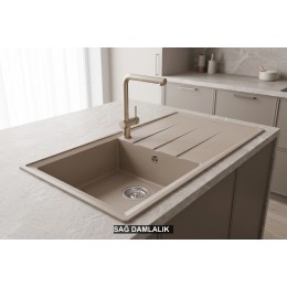 Sağ Damlalıklı 100x50 cm Cappuccino Granit Mutfak Evyesi RealStone Efes 100 P012