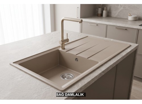 Sağ Damlalıklı 100x50 cm Cappuccino Granit Mutfak Evyesi RealStone Efes 100 P012 Sağ Damlalıklı 100x50 cm Cappuccino Granit Mutfak Evyesi RealStone Efes 100 P012