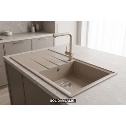 Sol Damlalıklı 100x50 cm Cappuccino Granit Mutfak Evyesi RealStone Efes 100 P012